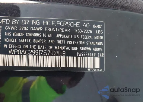 2007 Porsche 911 Gt3/Rs from USA, damaged, VIN WP0AC29917S792859